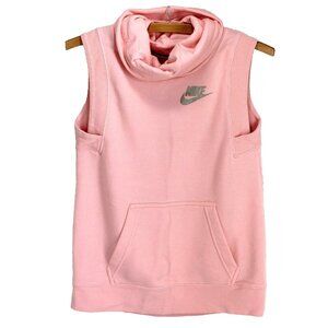Nike Sleeveless Sweatshirt Top Girls Sz L Pink Funnel Cowl Neck Front Pocket